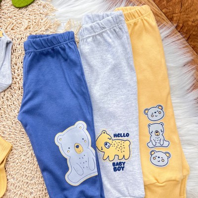  Kit 6 Peças - Hello Baby Boy - Azul Jeans, Mescla e Mostarda